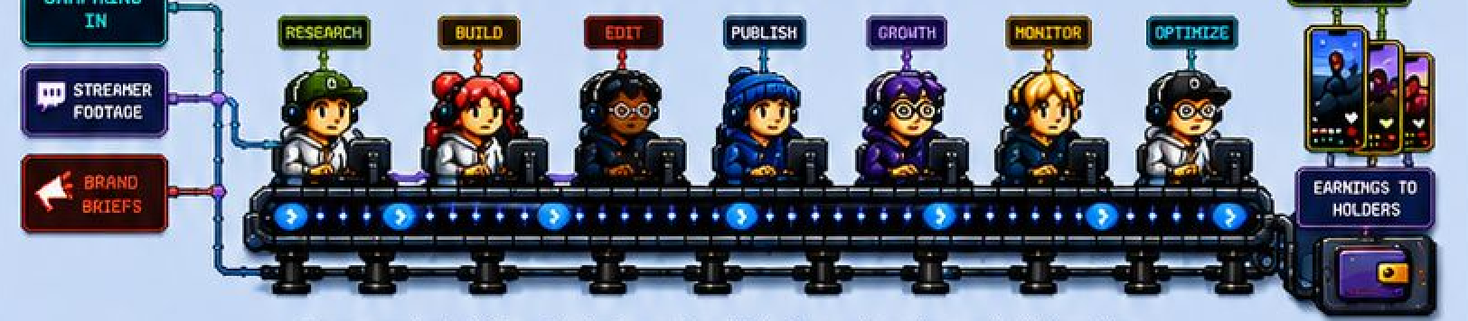 The operations engine: campaigns, streamer footage and brand briefs in; clips out; earnings to holders
